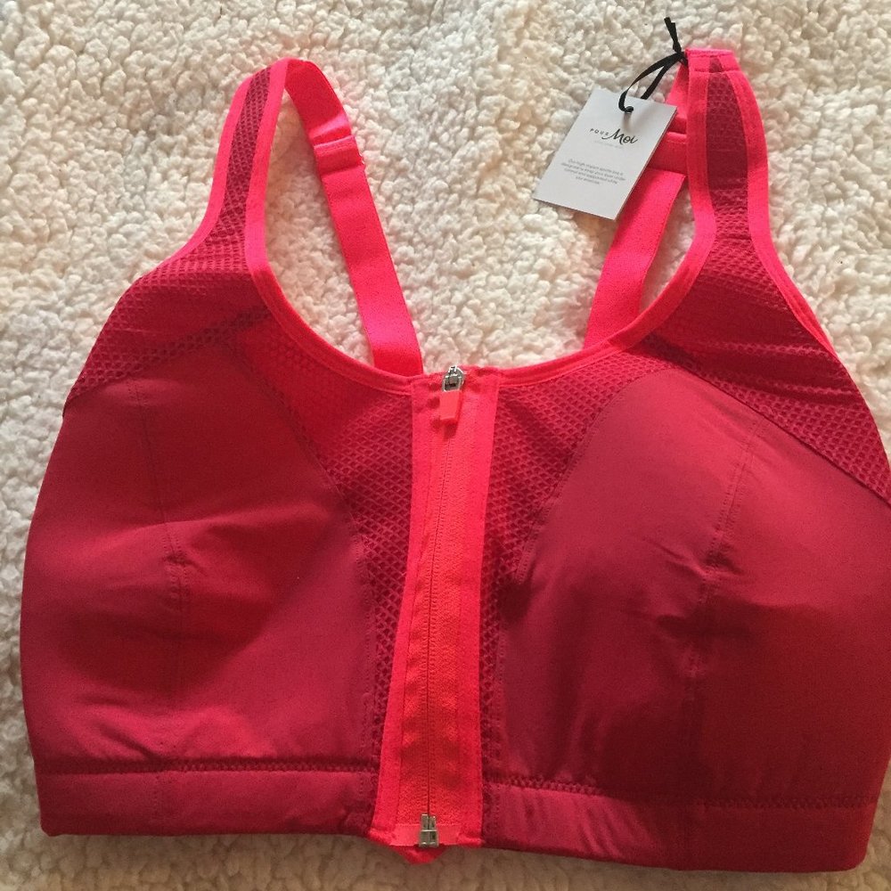 NWT Pour Moi Energy Non-Wired Zip Front Sports Bra - Size 32G (UK) - Red/Cherry